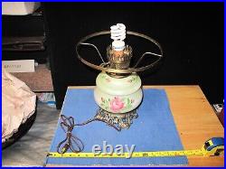 OLD Vtg Style Hurricane Double Globe 3 way Switch Lamp Light with Flowers Design