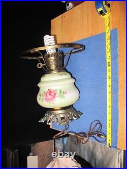 OLD Vtg Style Hurricane Double Globe 3 way Switch Lamp Light with Flowers Design