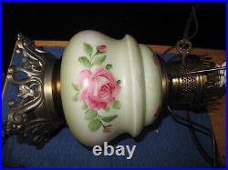 OLD Vtg Style Hurricane Double Globe 3 way Switch Lamp Light with Flowers Design