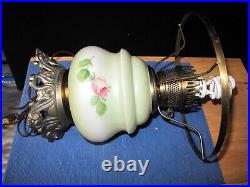 OLD Vtg Style Hurricane Double Globe 3 way Switch Lamp Light with Flowers Design