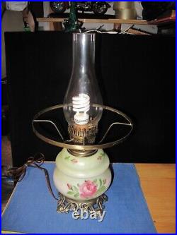 OLD Vtg Style Hurricane Double Globe 3 way Switch Lamp Light with Flowers Design