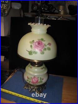 OLD Vtg Style Hurricane Double Globe 3 way Switch Lamp Light with Flowers Design