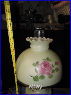 OLD Vtg Style Hurricane Double Globe 3 way Switch Lamp Light with Flowers Design