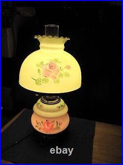 OLD Vtg Style Hurricane Double Globe 3 way Switch Lamp Light with Flowers Design