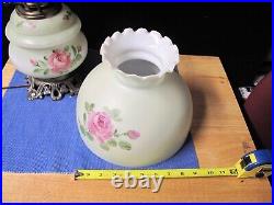 OLD Vtg Style Hurricane Double Globe 3 way Switch Lamp Light with Flowers Design