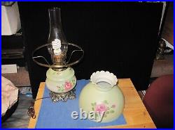 OLD Vtg Style Hurricane Double Globe 3 way Switch Lamp Light with Flowers Design