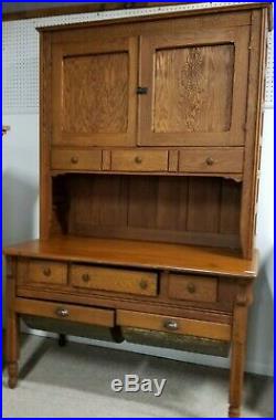 Oak Possum Belly Antique Baker's Hoosier Style Cabinet Old Vintage Cupboard NICE