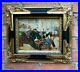 Oil-Painting-of-People-on-Deck-of-Ship-Old-Masters-Style-Ornately-Framed-Signed-01-jx