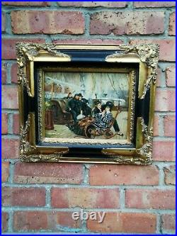 Oil Painting of People on Deck of Ship Old Masters Style. Ornately Framed Signed