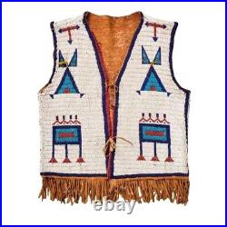 Old American Sioux Style Fully Beaded Suede Leather Hide Powwow Vest