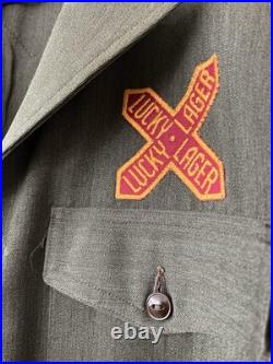 Old Antique C. 1940s Lucky Lager Beer Delivery Driver Jacket Wool Coat