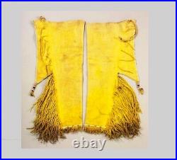Old Antique Style Tan Buckskin Suede leather Fringe Beaded Chap / Leggings NCP04