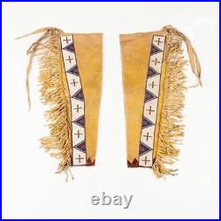 Old Antique Style Tan Buckskin Suede leather Fringe Beaded Chap / Leggings NCP06