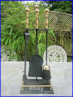 Old Antique Victorian Style Tall Fireside Companion Set 4 Tools Gilt Handles