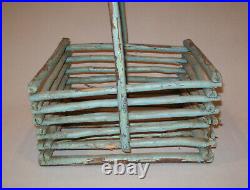Old Antique Vtg Ca 1920s Adirondack Style Folk Art Twig Basket Great Blue Paint