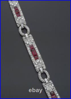 Old European Cut 23.78 TCW Clear Shiny CZ & Red Rubies Vintage Style Bracelets Old European Cut 23.78 TCW Clear Shiny CZ & Red Rubies Vintage Style Bracelets