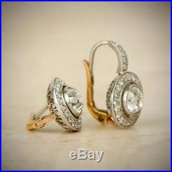 Old European Cut Diamond Halo 14k Gold Over Earrings Vintage Style Earrings