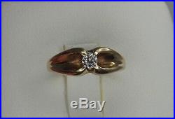 Old European Cut Diamond set in Belcher style Vintage ring 14K