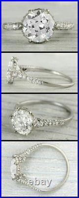 Old European Cut Round 935 Argentium Silver Vintage Style & Engagement Ring