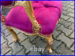 Old French Louis XVI Style Sofa in Gobelin and Fuchsia Velvet