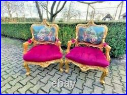 Old French Louis XVI Style Sofa set in Gobelin and Fuchsia Velvet 3 pcs