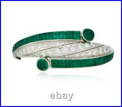 Old French Vintage Style Green 24.29CT Emeralds With White CZ Cuff Rare Bracelet