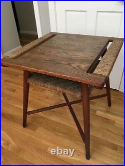 Old Hickory Table, Original, 50s Mid-century, Adirondack Style, Indiana, Rattan Shelf