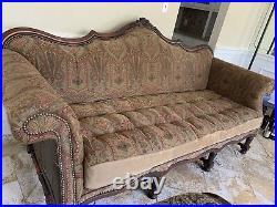 Old Hickory Tannery Antique Style Louis XIV Sofa Paisley and Leather Patchwork