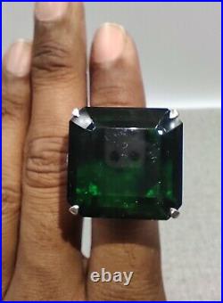 Old Indian Royal Style Huge Green 85.62CT Emerald & Clear CZ Vintage Style Ring