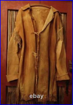 Old Look Mens Western Cognac Brown Buckskin Suede Leather Fringes Open Coat M201