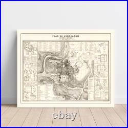 Old Map of Jerusalem 1860 Vintage Israel Art Wall Decor Pr