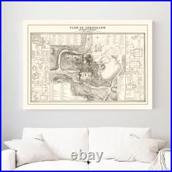 Old Map of Jerusalem 1860 Vintage Israel Art Wall Decor Pr