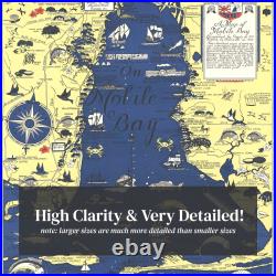 Old Map of Mobile Bay, AL 1950 Vintage Mobile Bay Alabama