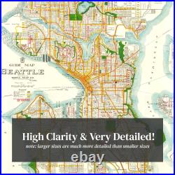 Old Map of Seattle, WA 1929 Vintage Seattle Washington Art