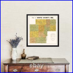 Old Map of White County, IN 1910 Vintage Indiana Art