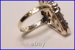 Old Navette Art Deco Style 14k Gold Natural Diamond And Caliber Ruby Ring