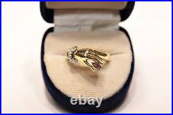 Old Original 18k Gold Hand Style Vintage Diamond And Ruby Decorated Pretty Ring