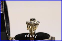 Old Original Vintage 14k Gold Natural Diamond Decorated Rose Style Ring