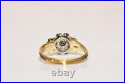 Old Original Vintage 14k Gold Natural Diamond Decorated Rose Style Ring