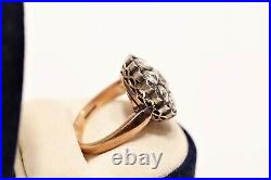 Old Ottoman Style 8k Gold New Made Natural Rose Cut Diamond Decorated Ring