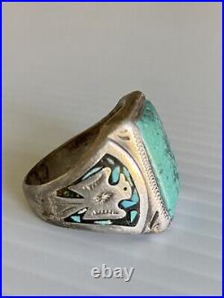 Old Pawn Vintage Sterling Silver Bell Trading Post Turquoise Thunderbird Ring