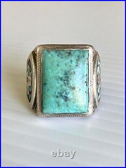 Old Pawn Vintage Sterling Silver Bell Trading Post Turquoise Thunderbird Ring