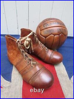 Old School Antique Vintage Style Hand Leather Football Soccer Ball & Boots