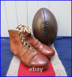 Old School Antique Vintage Style Leather Rugby Football Ball & Rugby Boots