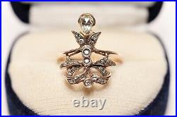 Old Style 8k Gold Art Nouveau Design Natural Diamond And Rose Cut Diamond Ring