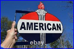 Old Style American Motor Oil & Gas Torch Vintage Type Steel Flange Sign USA Made