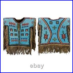 Old Style American Sioux Style Fully Beaded Suede Leather Fringes Powwow Vest