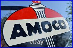 Old Style Amoco Motor Oil & Gas Torch Vintage Type Steel Flange Sign USA Made