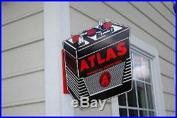 Old Style Atlas 6 Volt Vintage Type Car Battery Diecut Flange Sign Made In USA