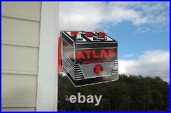Old Style Atlas 6 Volt Vintage Type Car Battery Diecut Flange Sign Made In USA